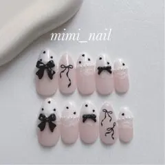 フレンチガーリー 量産型 リボン ネイルチップ