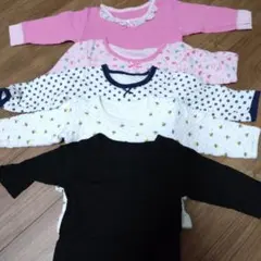 長袖ベビー肌着5枚セット 90〜100cm ピンク・白・黒