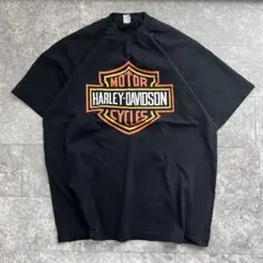 メンズ 古着 S&E Tシャツ 両面プリント ハーレーロゴ バイク 黒 ブラック