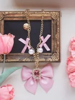 Maison de FLEUR ビジューリボンバッグチャーム　ピンク