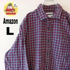 USA古着 Amazonessentials ネルシャツ　L ネイビー レッド