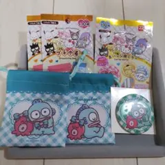 サンリオキャラクターズ プチ巾着 缶バッチ風ミラー ハンギョドン 3点