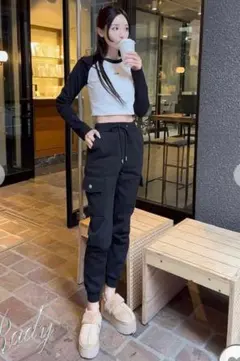 Rady 裏起毛美脚スウェットカーゴパンツ ブラック Sサイズ