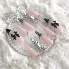 スナ系ワンホン埋め尽くしフレンチガーリーちゅるんギャルネイル ネイルチップ