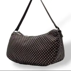 良品 レスポートサック アクセサリーポーチ ハーフムーン ドット柄 茶 肩掛け