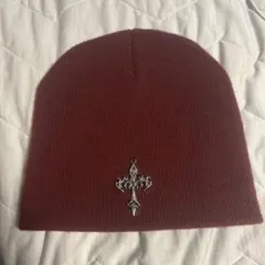 ワインレッド ニット帽 クロスモチーフ ハンドメイド