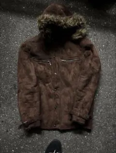 ブラウン ファー付きフード ジャケット
