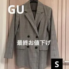 GU ダブルブレストジャケット　チェック　グレー　アウター