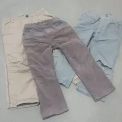 長ズボン3点セット ベージュ 茶 グレー100cm