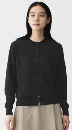 【新品未使用】無印良品　クルーネックカーディガン　UVカット強撚コットン　黒　M