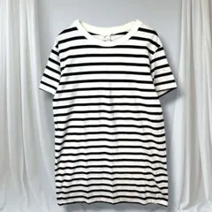 H&M ボーダー半袖Tシャツ 綿100% ロング丈 チュニック丈 XS 春夏のサムネイル