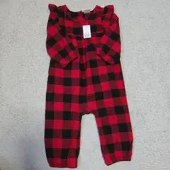 新品未使用品。GAP 赤と黒のチェックロンパース 6-12ヶ月