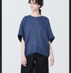 無印良品　婦人　ヘンプ　レーヨン　半袖ブラウス　Lサイズ　スモーキーブルーのサムネイル