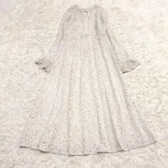 訳あり レイビームス 総レース マキシワンピース ペイズリー フレア ホワイト系