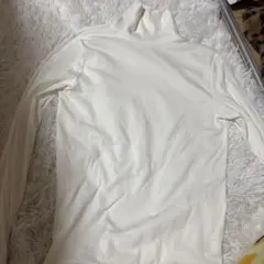 ホワイト リブ編み タートルネック L