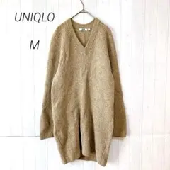 UNIQLO　プレミアムVネックワンピース　ベージュ　M　ひざ上丈　ストレート