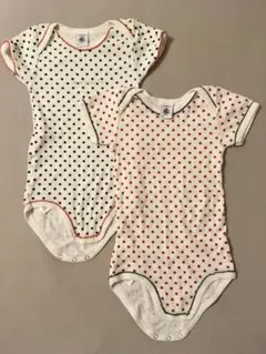 プチバトー♪値下げ86cm,24m半袖ロンパース2枚セット、双子にも♪お揃い水玉