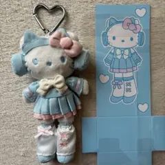 新品　ハローキティ　ぬいぐるみキーホルダー　ブルー　ピンク　リボン　チャーム　②