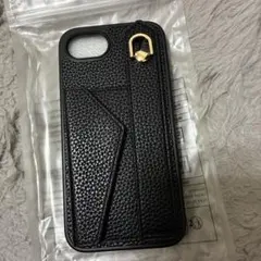 ブラック iPhone16e用ケース カードポケット付き