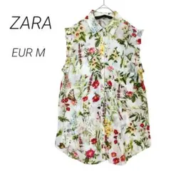 ザラ✳️花柄 ノースリーブ ブラウス シャツ 袖フリル【EUR M】軽量 春夏