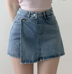 スカート風デニムショートパンツ ライトブルー