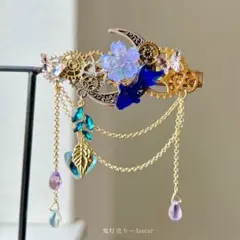 蓮と鬼灯の和装ネックレス 三日月 雫 唐草 レジンアクセサリー 和風 