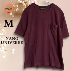 ナノユニバース　メンズ　半袖ＶネックＴシャツ　バーガンディ系　Ｍサイズ