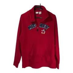 90s Disney ミッキーマウス フリース ハーフジップ 赤 XL 刺繍