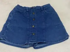 ダークブルー ボタン付きスカート風ハーフパンツ