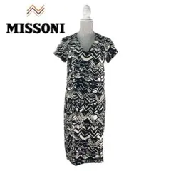 04T421☆ MISSONI シルク 総柄 半袖 ログ ワンピース 春夏 Mのサムネイル