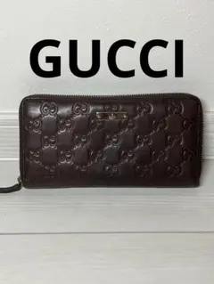 GUCCI グッチ シマ ラウンドファスナー 長財布 ダークブラウン - メルカリ