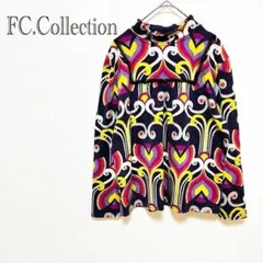 希少 総柄カットソー ハイネック 韓国製 FC Collection ストレッチ