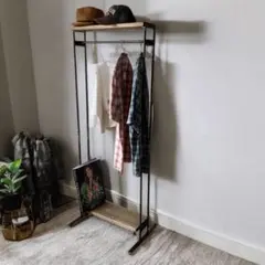 ☆スリム　ハンガーラック　コンパクト　アンティーク風　古材　アイアン家具