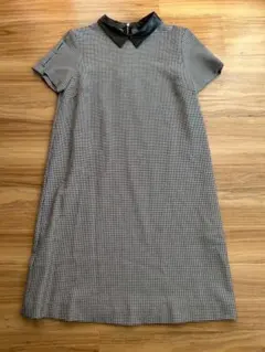 ZARA BASIC 千鳥格子柄 フェイクレザー襟 ワンピース