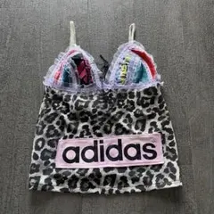 ヒョウ柄フリルキャミソール　リメイク　再構築　adidas