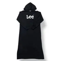 Leeロングパーカー Sブラック黒ロゴフード付きポケット付きスリット入りリー