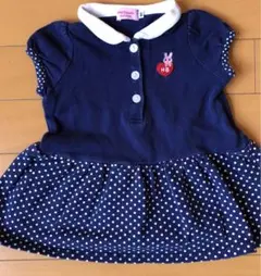 ミキハウス　ウサギ刺繍 ネイビー ドット柄 ワンピース