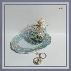 ハンドメイド　オブジェ　小物入れ　猫 / トレイ＆キーホルダー / ホワイト