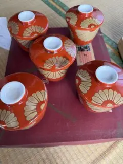 茶碗蒸し オレンジ花柄蓋つき煮物椀5個セット