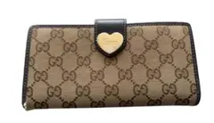 GUCCIGGキャンパスレザー長財布ハートプレートグッチ