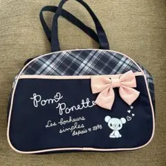 Pom Ponette ハンドバッグ ネイビー チェック リボンのサムネイル