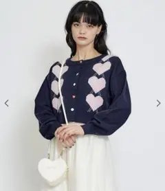 アーガイルニットカーディガン　ネイビー