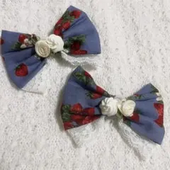 いちご柄 リボンヘアクリップ 2個セット