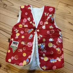 赤い動物柄ベビーベスト　ちゃんちゃんこ