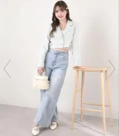ウエスト調整可能　ビジュー付きワイドデニム ナイスクラップのサムネイル