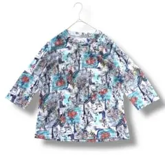 METURE-KREIN 五分袖シャツ M〜Lサイズ 花柄プリント　薄手シャツ