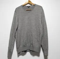 ユニクロ 長袖エクストラファインメリノVネックセーター ニット 灰色 メンズXL