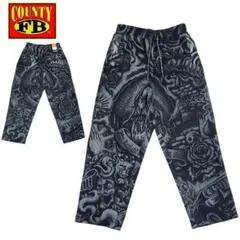 新品LエフビーカウンティーFBCOUNTYワイドスウェットパンツタトゥー黒