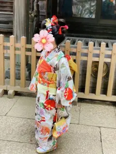 501ag37□七五三 七歳 女児 着物&袋帯&長襦袢 金駒刺繍 蝶 枝梅□ 501ag37□七五三 七歳 女児 着物&袋帯&長襦袢 金駒刺繍 蝶 枝