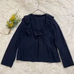 GIANNI LO GIUDICEサイズ42ネイビー長袖ボレロ前面フリルのサムネイル